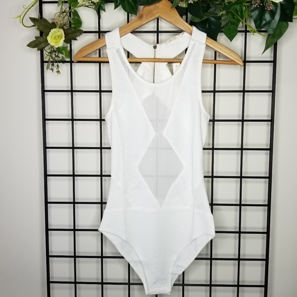 ⭐San Joy White Mesh Bodysuit - Picture 1 of 8
